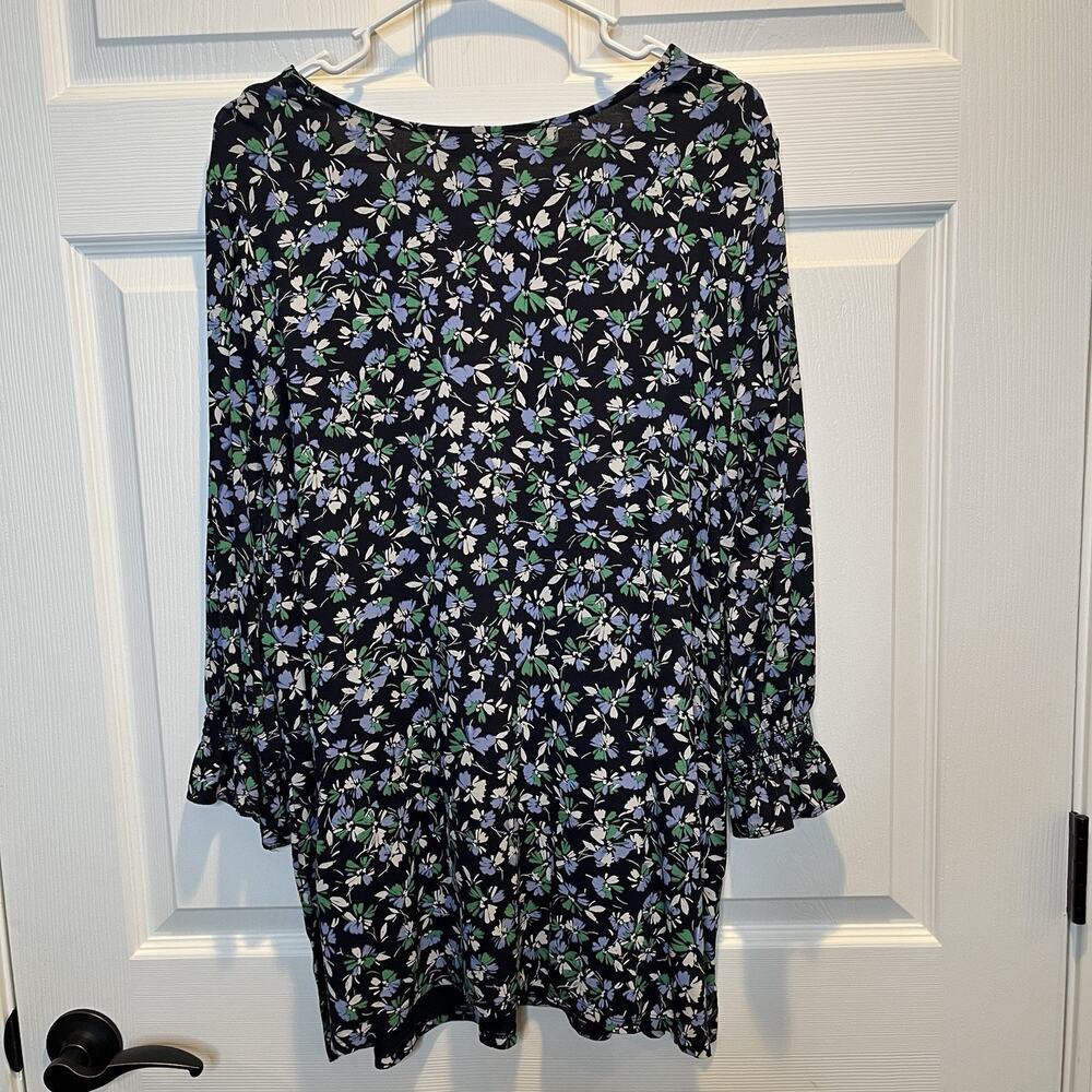 J Jill LT Large Tall Shirt Top Floral V Neck 3/4 Ruffle Sleeve Stretch - Picture 2 of 8
